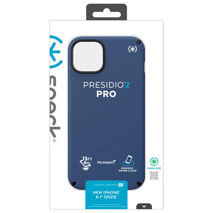 Speck Presidio2 Pro - Antibakterialinis dėklas iPhone 15 Plus / 14 Plus (Coastal Blue / Black / White)