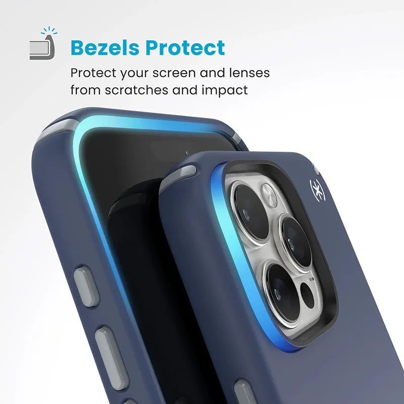 Speck Presidio2 Pro ClickLock ir MagSafe dėklas „iPhone 16 Pro Max“ (Coastal Blue / Dust Gray / White)