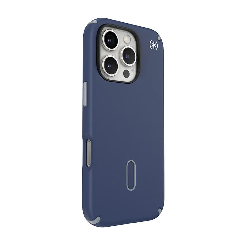 Speck Presidio2 Pro ClickLock ir MagSafe – iPhone 16 Pro dėklas (Coastal Blue / Dust Gray / White)