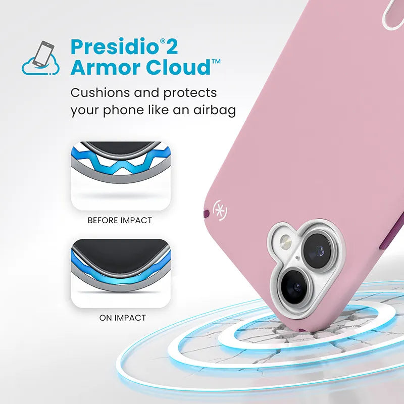 Speck Presidio2 Pro ClickLock & MagSafe – Dėklas „iPhone 16 Plus“ (Wednesday Pink / Boysenberry Purple / White)