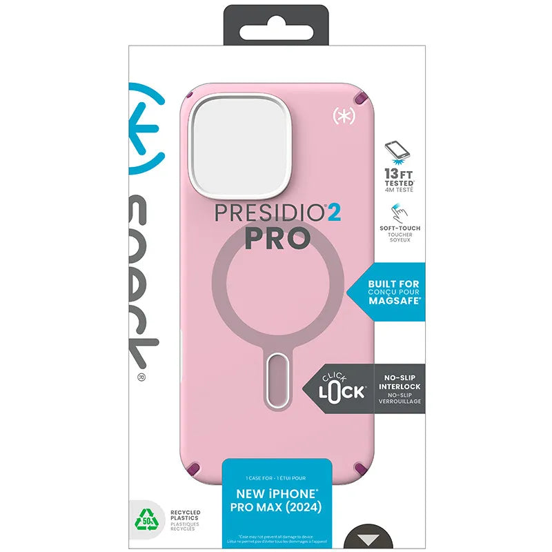 Speck Presidio2 Pro ClickLock & MagSafe – dėklas iPhone 16 Pro Max (Wednesday Pink / Boysenberry Purple / White)
