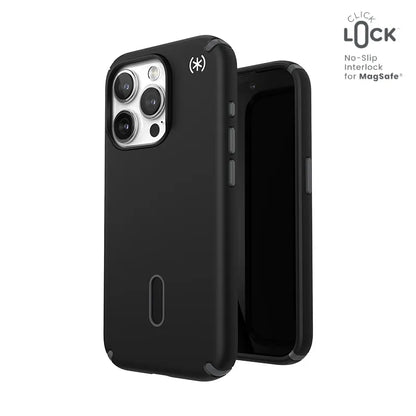 Speck Presidio2 Pro ClickLock & MagSafe - iPhone 15 Pro dėklas (juoda / dūminė pilka / balta)