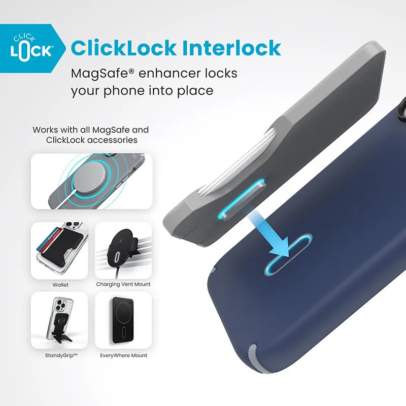 Speck Presidio2 Pro ClickLock & MagSafe – iPhone 16 dėklas (Coastal Blue / Dust Gray / White)