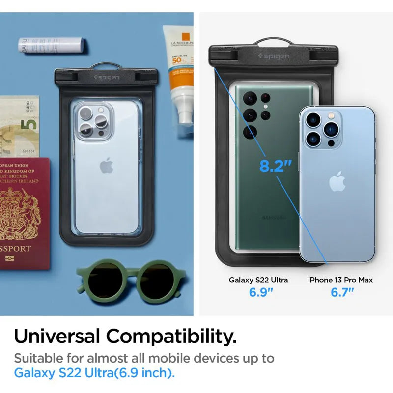Spigen A601 universalus vandeniui atsparus dėklas – dėklas išmaniesiems telefonams iki 6,9 colio (juodas)