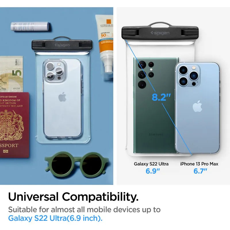 Spigen A601 universalus vandeniui atsparus dėklas – dėklas išmaniesiems telefonams iki 6,9 colio (skaidrus)