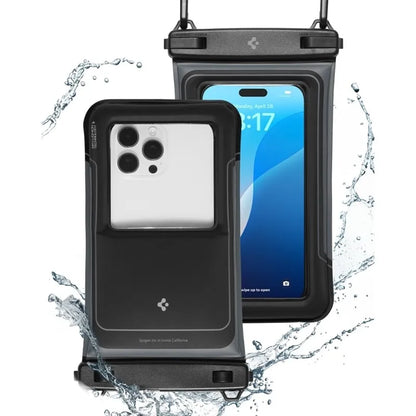 Spigen A611P Universalus vandeniui atsparus plūduriuojantis dėklas, 2 vnt. – Vandeniui atsparus dėklas išmaniesiems telefonams iki 6,9" (Matinė juoda)