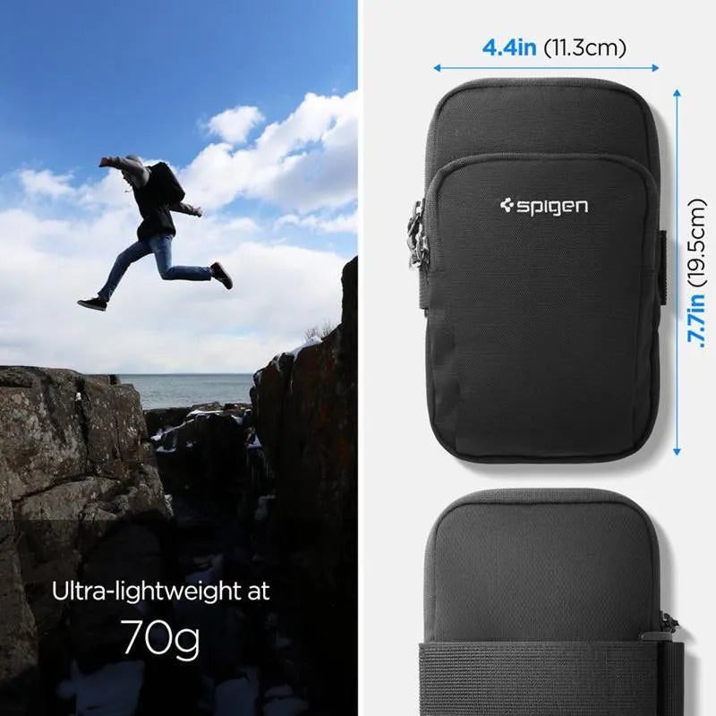 Spigen A702 Dynamic Shield sportinis dirželis / dėklas išmaniajam telefonui iki 6,9 colių (juodas)