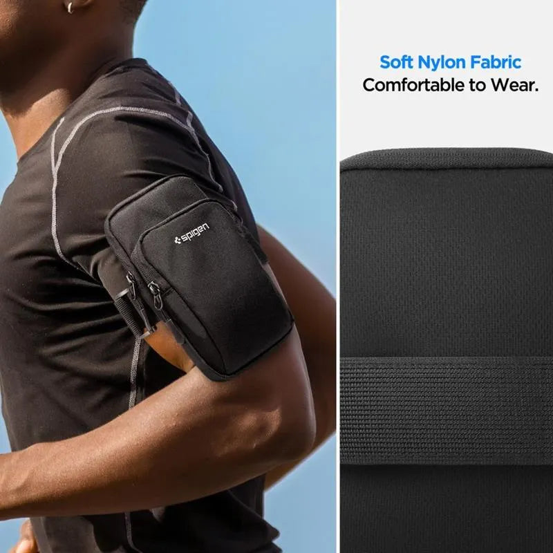 Spigen A702 Dynamic Shield sportinis dirželis / dėklas išmaniajam telefonui iki 6,9 colių (juodas)