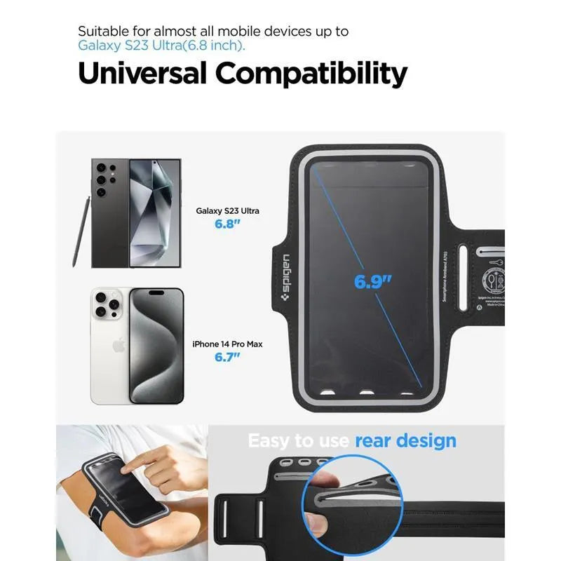 Spigen A703 Dynamic Shield Armband - dėklas / sportinis peties dirželis išmaniajam telefonui iki 6,9 colio (juodas)