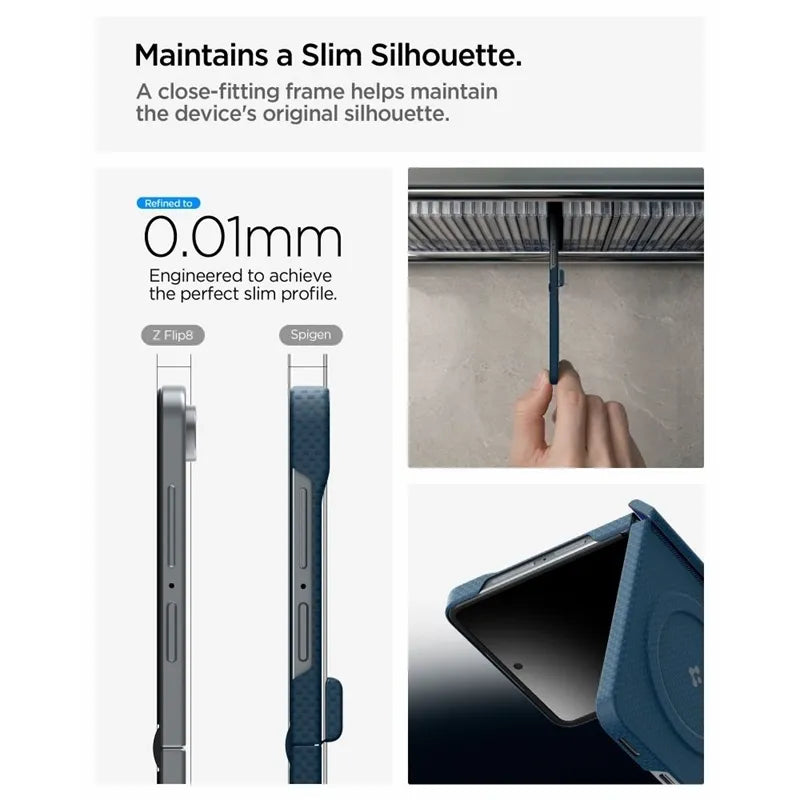 Spigen AirSkin Aramid MagSafe – dėklas Samsung Galaxy Z Flip 8 (tamsiai mėlynas)