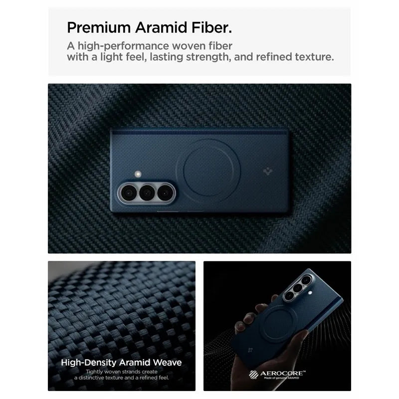Spigen AirSkin Aramid MagSafe – dėklas Samsung Galaxy Z Fold 8 Ultra telefonui (tamsiai mėlyna)