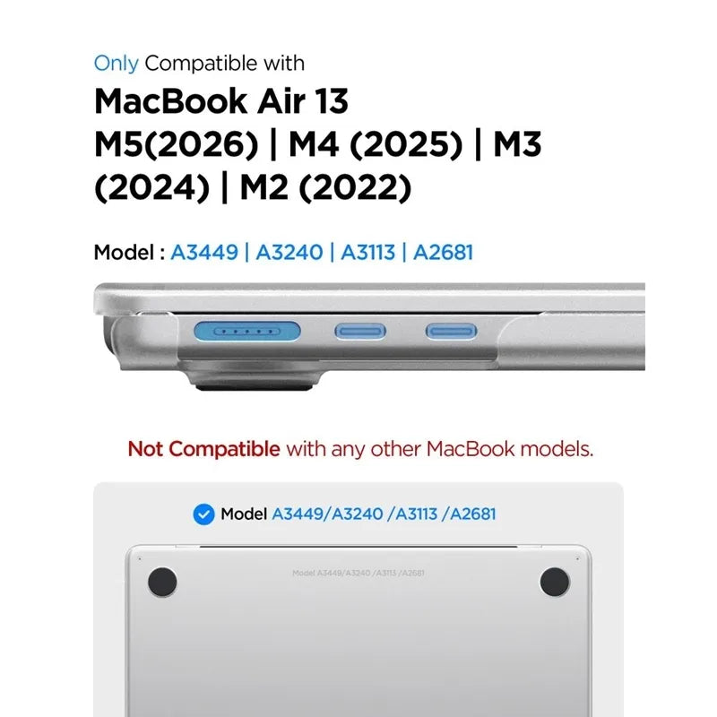 Spigen AirSkin - dėklas „MacBook Air“ 13,6" (M5/M4/M3/M2/2026-2022) (matinis skaidrus)