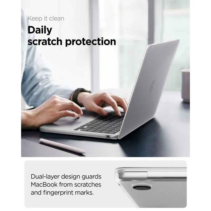 Spigen AirSkin - dėklas „MacBook Air“ 13,6" (M5/M4/M3/M2/2026-2022) (matinis skaidrus)