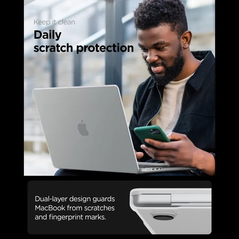 Spigen AirSkin – dėklas MacBook Pro 14" (M5/M4/M3/M2/M1/2026-2021) (skaidrus matinis)