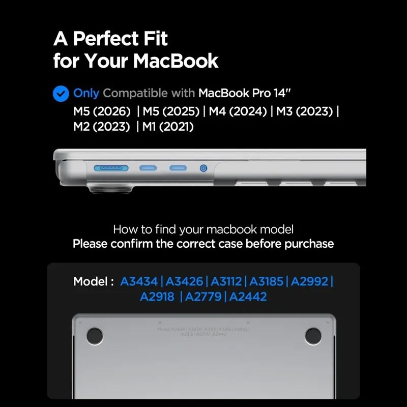 Spigen AirSkin – dėklas MacBook Pro 14" (M5/M4/M3/M2/M1/2026-2021) (skaidrus matinis)