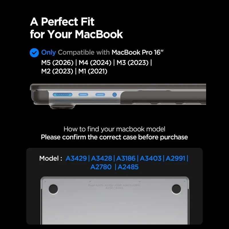 Spigen AirSkin – dėklas MacBook Pro 16" (M5/M4/M3/M2/M1/2026–2021) (matinė juoda)