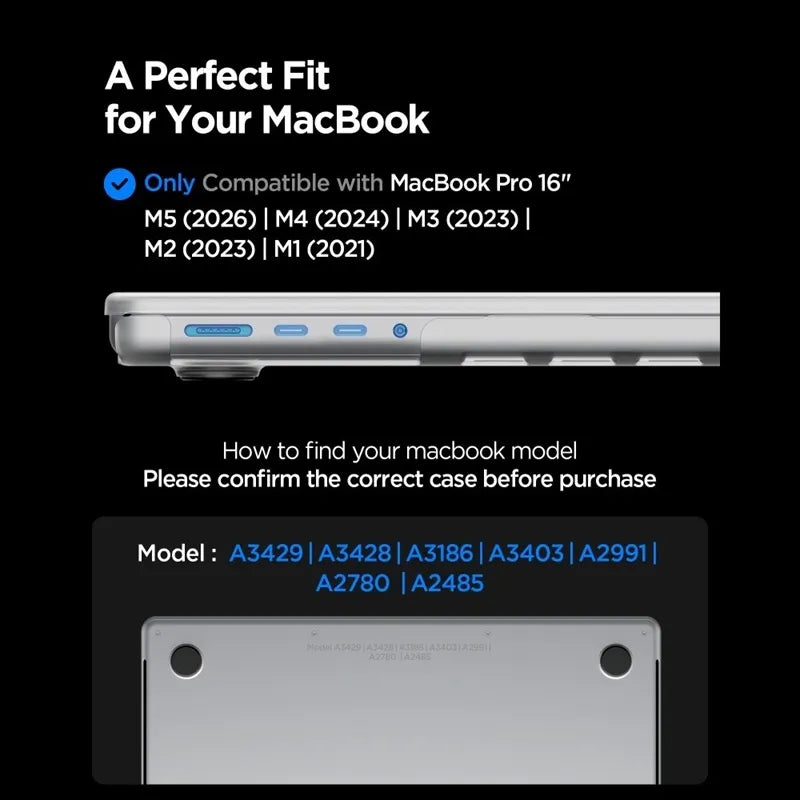 Spigen AirSkin – „MacBook Pro 16“ dėklas (M5/M4/M3/M2/M1/2026–2021) („Frost Clear“ spalva)