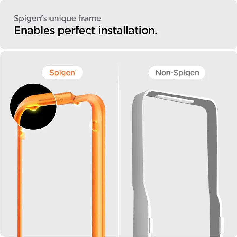 Spigen Alm Glass FC 2-Pack – Grūdintas stiklas iPhone 15 (2 vnt., juodu rėmeliu)