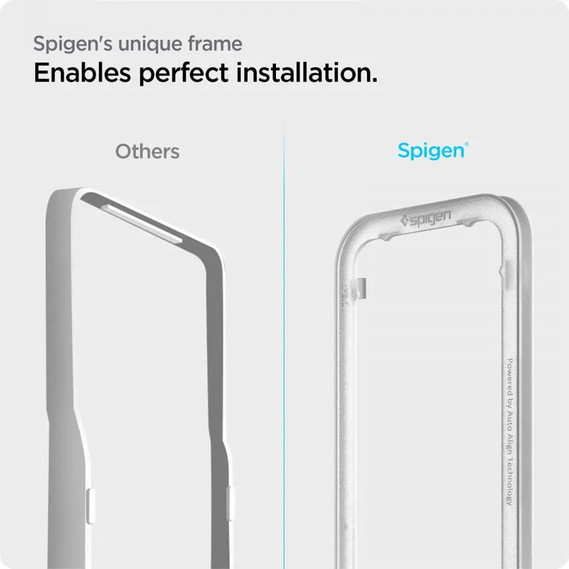 Spigen Alm Glass FC rinkinys iš 2 vnt. – Grūdintas stiklas, skirtas iPhone 17e / 16e / 14 / 13 / 13 Pro, 2 vnt. (juodi rėmeliai)
