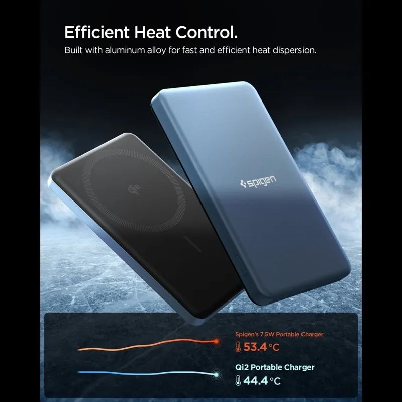 Spigen EA2205MQ Essential – „MagSafe“ išorinė baterija, 5000 mAh, 22,5 W, „Qi2“ (žalsvai melsva)