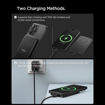 Spigen EA2205MQ Essential – „MagSafe“ maitinimo blokas 5000 mAh 22,5 W Qi2 (juodas)