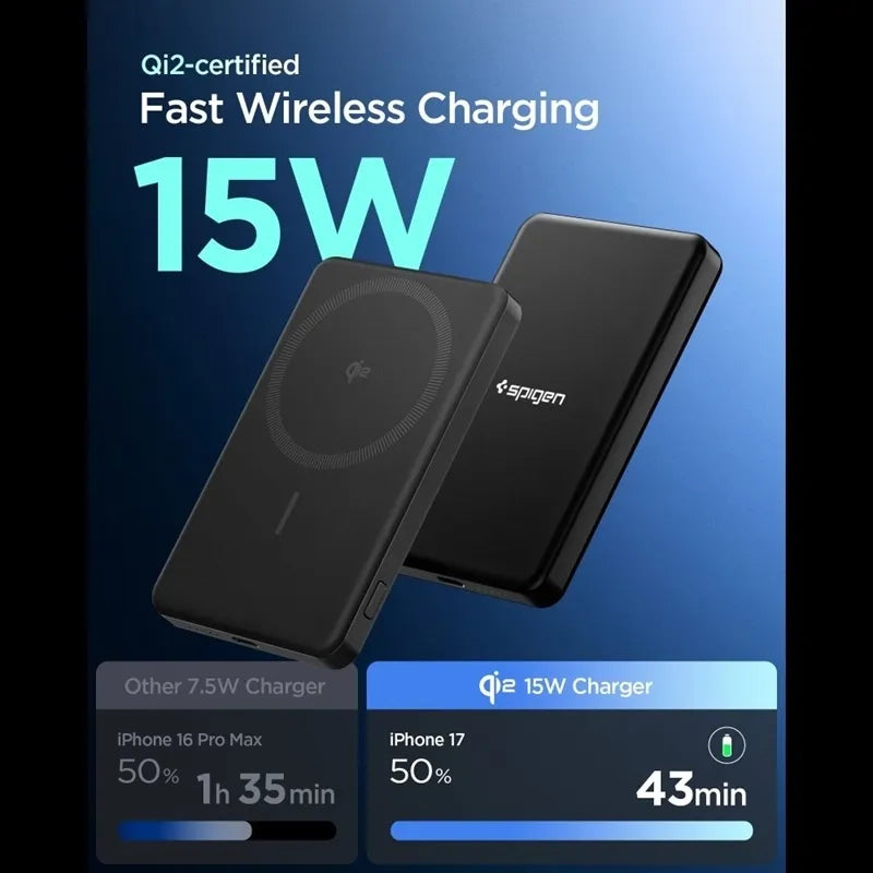 Spigen EA2205MQ Essential – „MagSafe“ maitinimo blokas 5000 mAh 22,5 W Qi2 (juodas)
