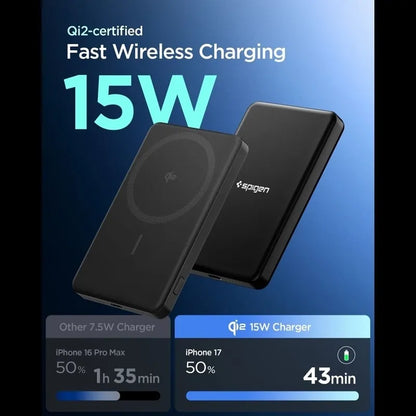 Spigen EA2205MQ Essential – „MagSafe“ maitinimo blokas 5000 mAh 22,5 W Qi2 (juodas)