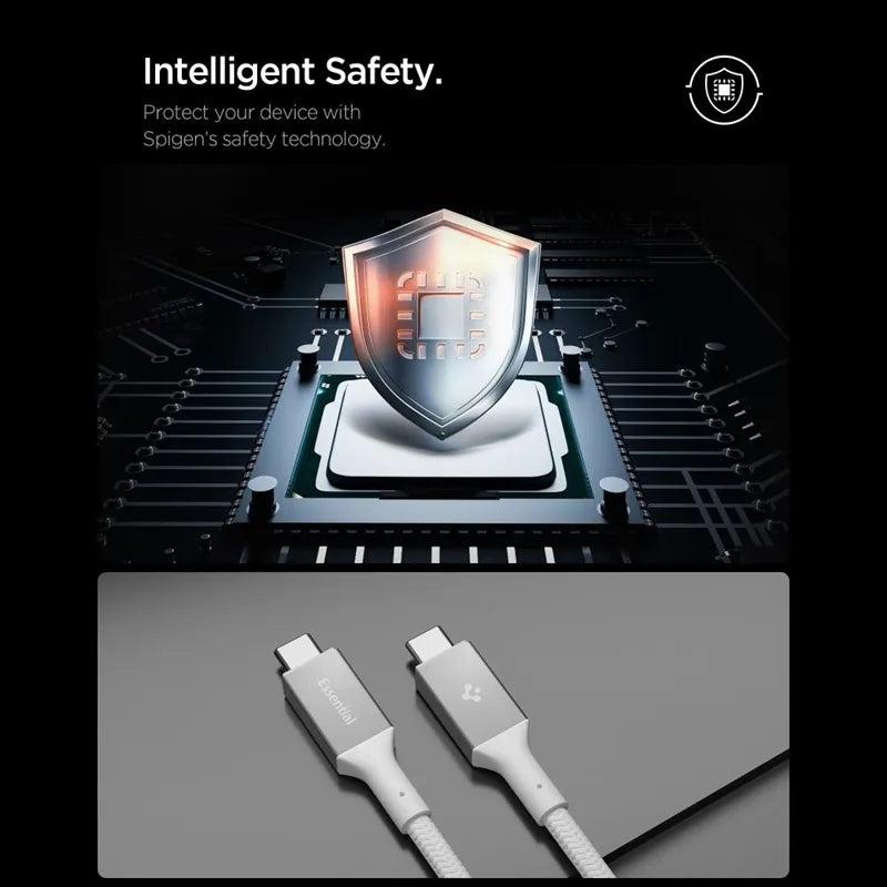 Spigen EB10015CC Essential – USB-C į USB-C PD laidas, 100 W, 1,5 m (baltas)