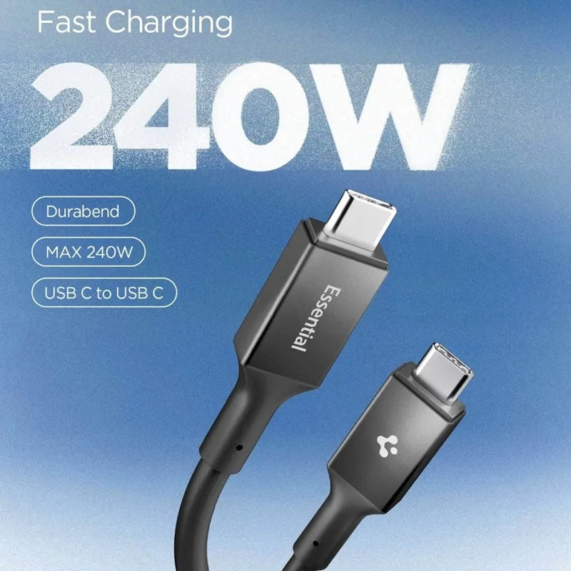Spigen EB24012CC Essential - USB-C į USB-C PD laidas 240W 1.2m (juodas)
