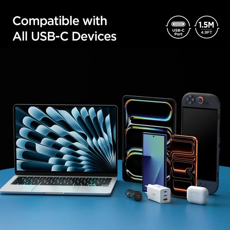 Spigen EB24015CC Essential – USB-C į USB-C PD laidas, 240 W, 1,5 m (juodas)
