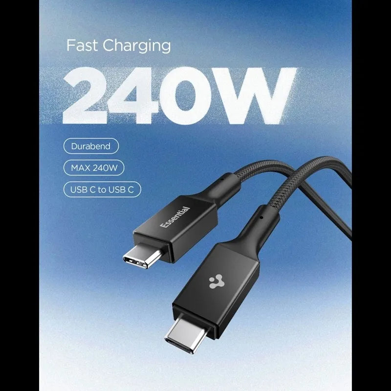 Spigen EB24015CC Essential – USB-C į USB-C PD laidas, 240 W, 1,5 m (juodas)