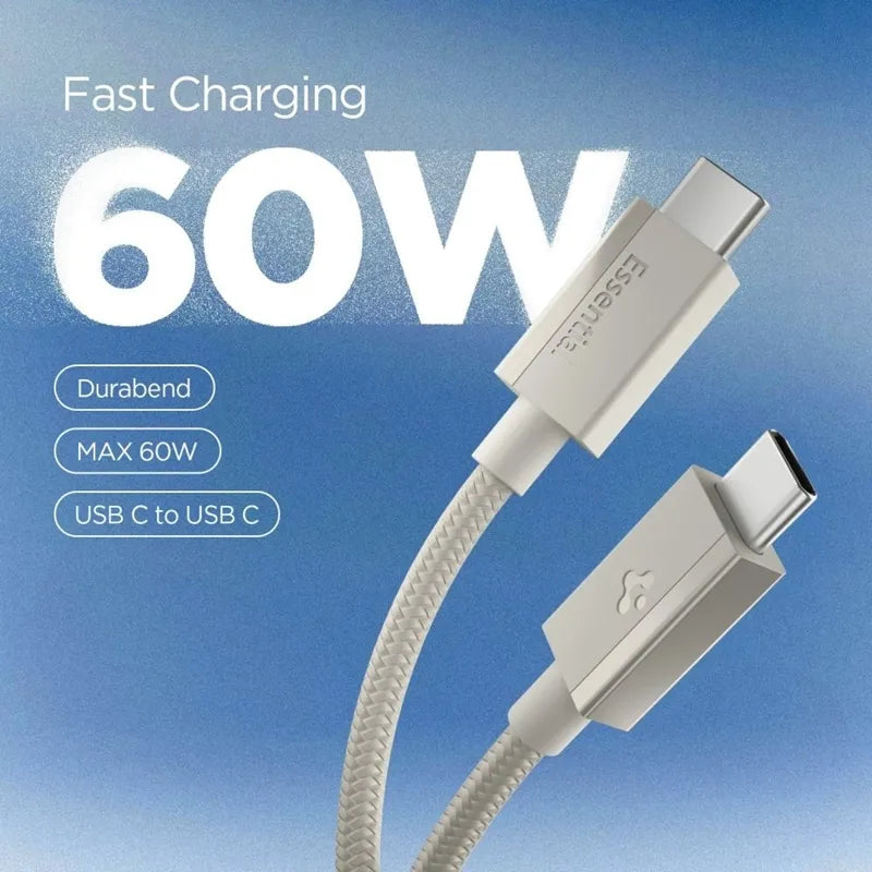 Spigen EB6015CC Essential – USB-C į USB-C laidas, 60W, 1,5 m (natūralaus titano spalvos)