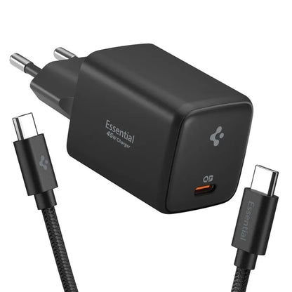 Spigen EE451EU Essential GaN Pro – USB-C PD PPS 45W sieninis įkroviklis + 1 m USB-C laidas (juodas)