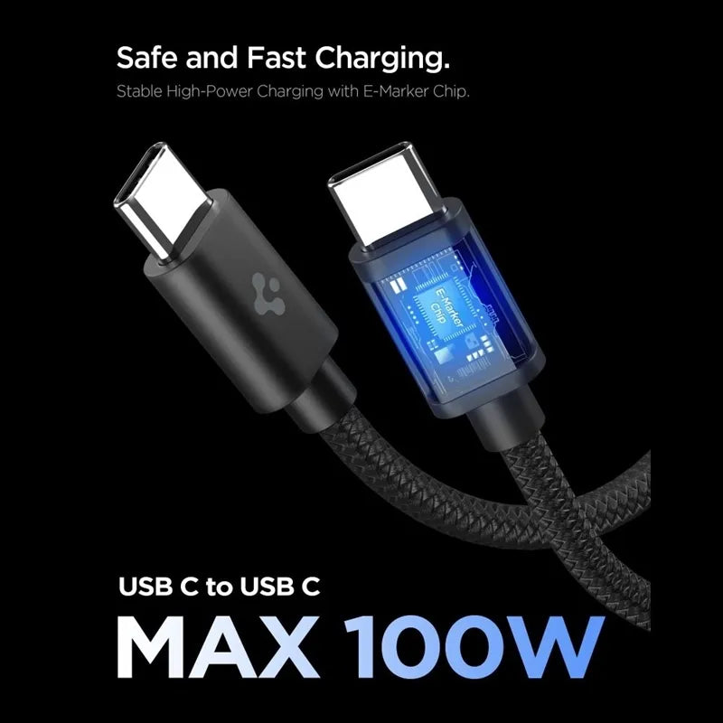 Spigen EE451EU Essential GaN Pro – USB-C PD PPS 45W sieninis įkroviklis + 1 m USB-C laidas (juodas)