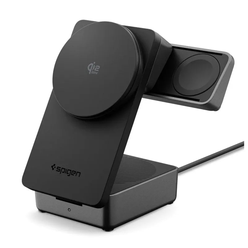 Spigen EF323MQ Essential – „MagSafe“ 3-in-1 belaidis įkroviklis, skirtas iPhone, AirPods ir Apple Watch, 25 W, Qi 2.2 (juodas)