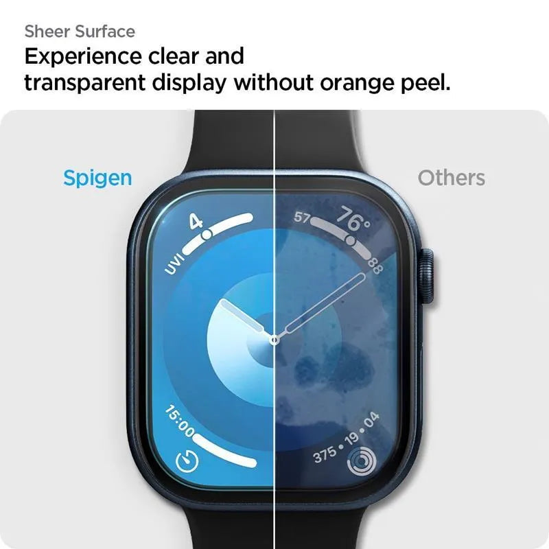 Spigen Elite Shield EZ Fit 2-Pack – hibridinis stiklo ekrano apsaugos rinkinys, skirtas Apple Watch 10 46 mm (skaidrus)