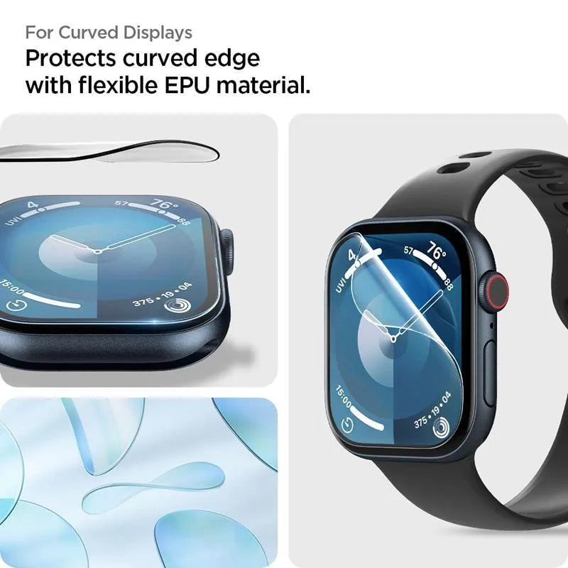 Spigen Elite Shield EZ Fit (2 vnt.) – hibridinio stiklo apsauga, skirta „Apple Watch 10“, 42 mm (skaidrus)