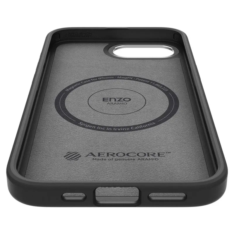 Spigen Enzo Aramid Mag MagSafe dėklas iPhone 17e / 16e (juodas)