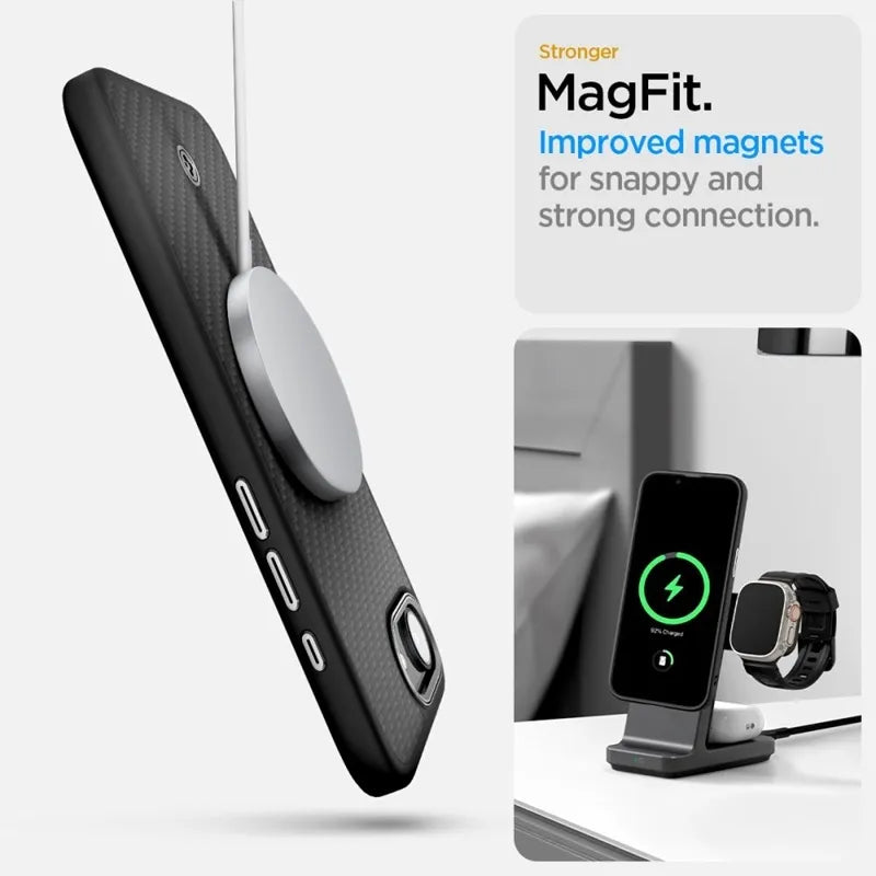 Spigen Enzo Aramid Mag MagSafe dėklas iPhone 17e / 16e (juodas)