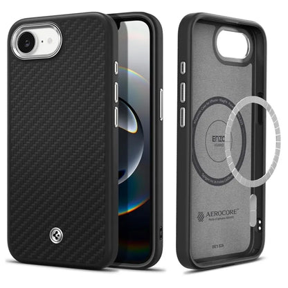 Spigen Enzo Aramid Mag MagSafe dėklas iPhone 17e / 16e (juodas)