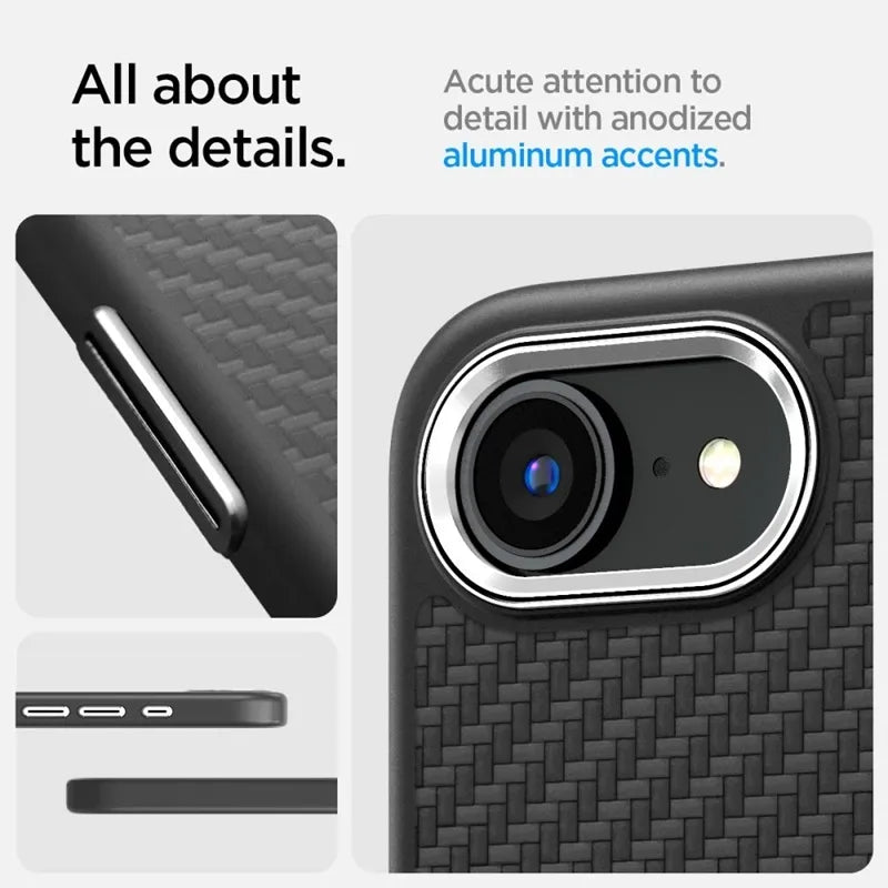 Spigen Enzo Aramid Mag MagSafe dėklas iPhone 17e / 16e (juodas)