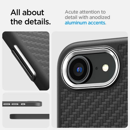 Spigen Enzo Aramid Mag MagSafe dėklas iPhone 17e / 16e (juodas)