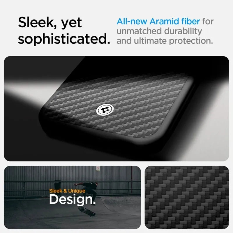 Spigen Enzo Aramid Mag MagSafe dėklas iPhone 17e / 16e (juodas)