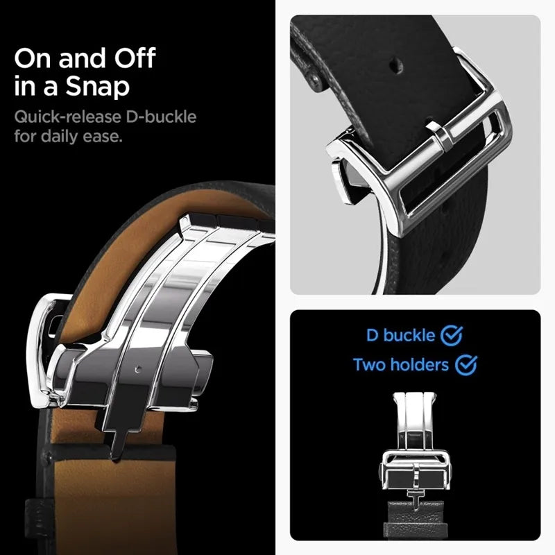 Spigen Enzo - Tikros odos dirželis skirtas Samsung Galaxy Watch 8 / 8 Classic 40 / 44 / 46 mm (Juodas)