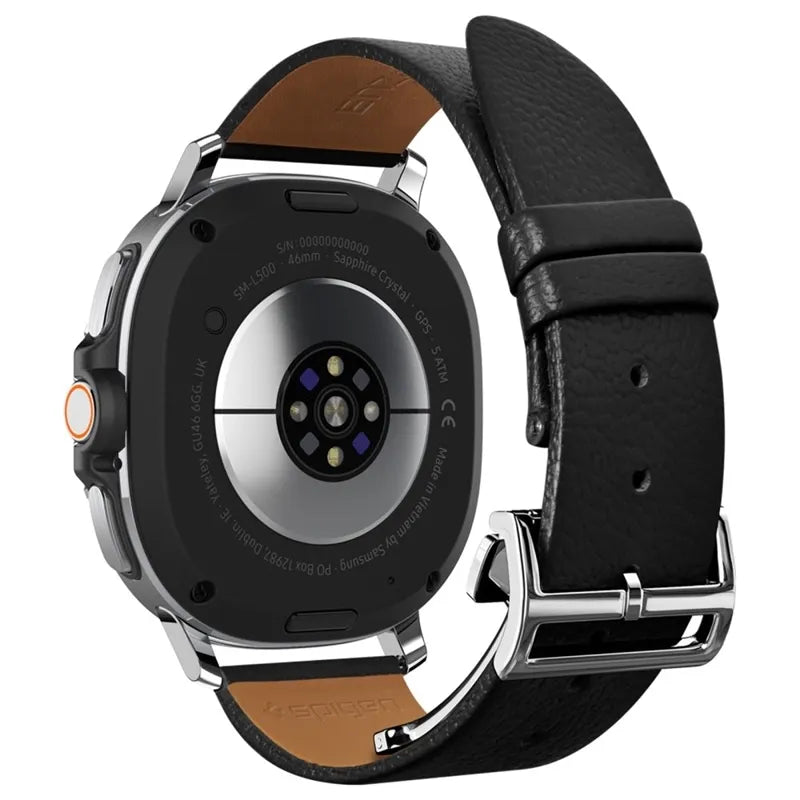 Spigen Enzo - Tikros odos dirželis skirtas Samsung Galaxy Watch 8 / 8 Classic 40 / 44 / 46 mm (Juodas)