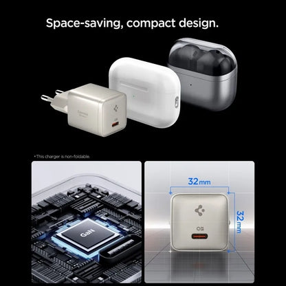 Spigen Essential EE301EU GaN – USB-C PD PPS 30W sieninis įkroviklis (natūralaus titano spalvos)