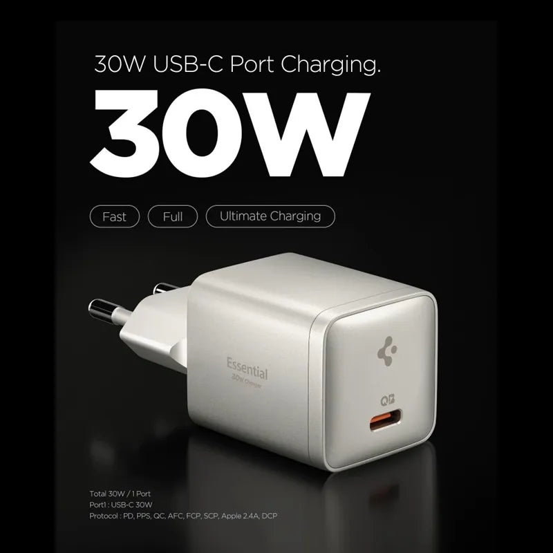 Spigen Essential EE301EU GaN – USB-C PD PPS 30W sieninis įkroviklis (natūralaus titano spalvos)