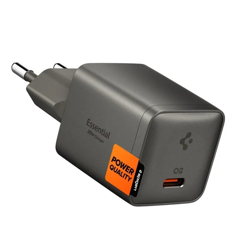 Spigen Essential EE301EU GaN – USB-C PD PPS 30W sieninis įkroviklis (tamsiai pilka spalva)