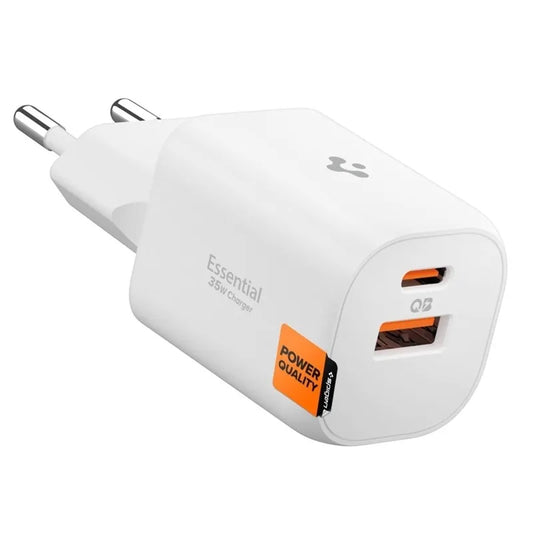 Spigen Essential EE352EU GaN Pro - 35W sieninis įkroviklis su USB-C + USB-A (baltas)