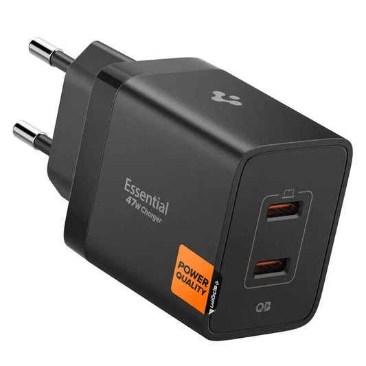 Spigen Essential EE472EU GaN Pro – 2x USB-C 47W Sieninis įkroviklis (Juodas)